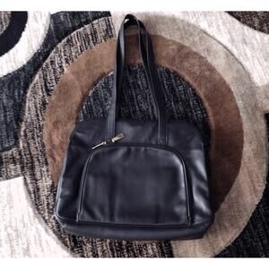 Lord & Taylor Messenger Briefcase Black Genuine Leather Zip Compartments NWOT